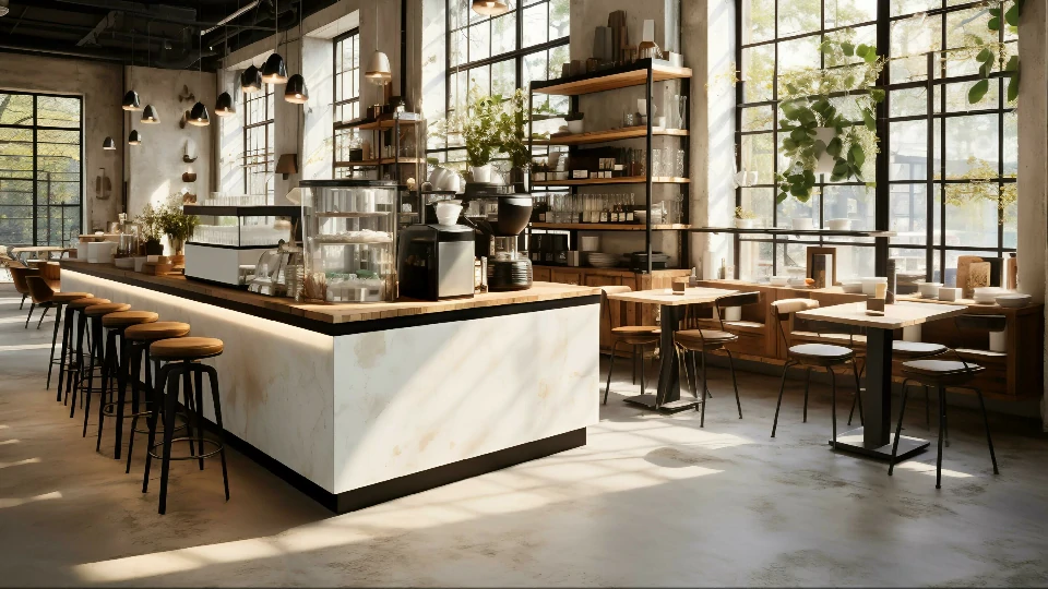 The same café photo after the matcha filter is removed — natural café light and colors restored